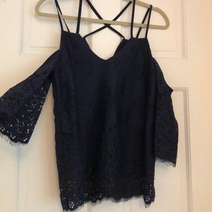 New navy blue lace top cold shoulder